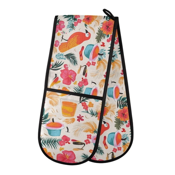 Dailycode Double Sided Oven Mitt with Loop Heat Resistant Kitchen Long Potholders 7" x 35" Bird Flower Leaf Cake