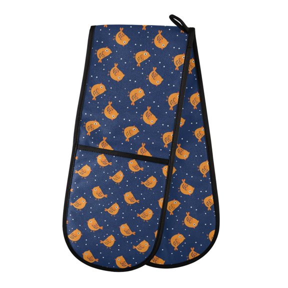 Dailycode Double Sided Oven Mitt with Loop Heat Resistant Kitchen Long Potholders 7" x 35" Birds in Night