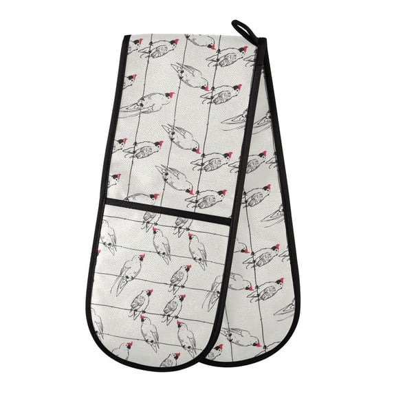 Dailycode Double Sided Oven Mitt with Loop Heat Resistant Kitchen Long Potholders 7" x 35" Birds on Line