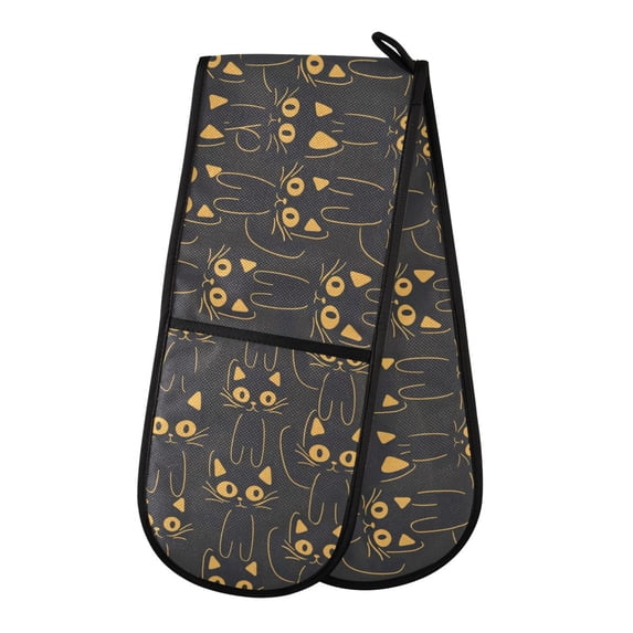 Dailycode Double Sided Oven Mitt with Loop Heat Resistant Kitchen Long Potholders 7" x 35" Black Cats Lines