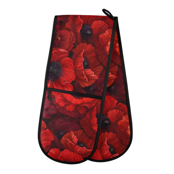 Dailycode Double Sided Oven Mitt with Loop Heat Resistant Kitchen Long Potholders 7" x 35" Blooming Poppy Flower