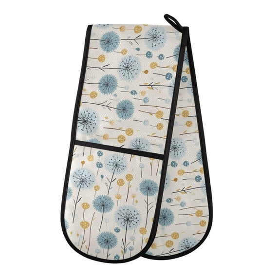 Dailycode Double Sided Oven Mitt with Loop Heat Resistant Kitchen Long Potholders 7" x 35" Blue and Yellow Dandelion