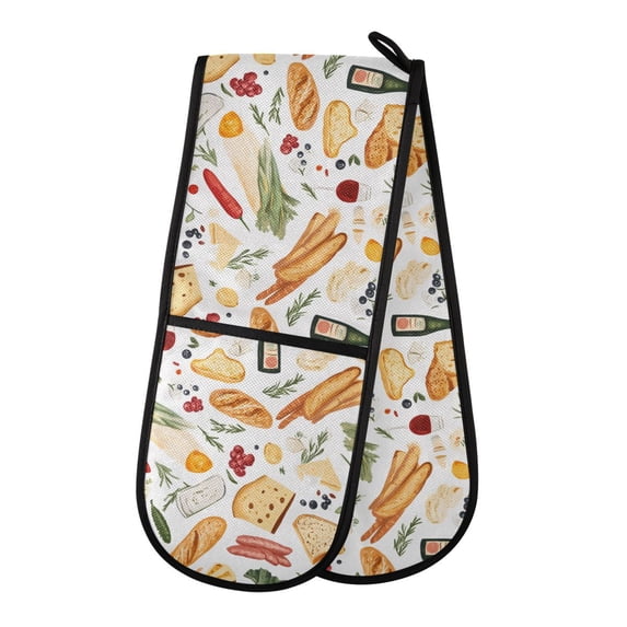 Dailycode Double Sided Oven Mitt with Loop Heat Resistant Kitchen Long Potholders 7" x 35" Bread Vegetables Wine