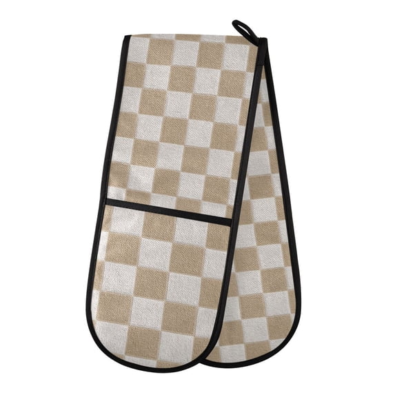 Dailycode Double Sided Oven Mitt with Loop Heat Resistant Kitchen Long Potholders 7" x 35" Brown White Checkered