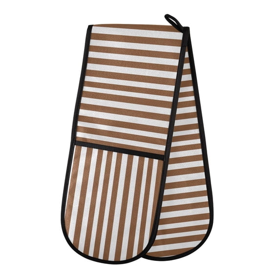 Dailycode Double Sided Oven Mitt with Loop Heat Resistant Kitchen Long Potholders 7" x 35" Brown and White Striped