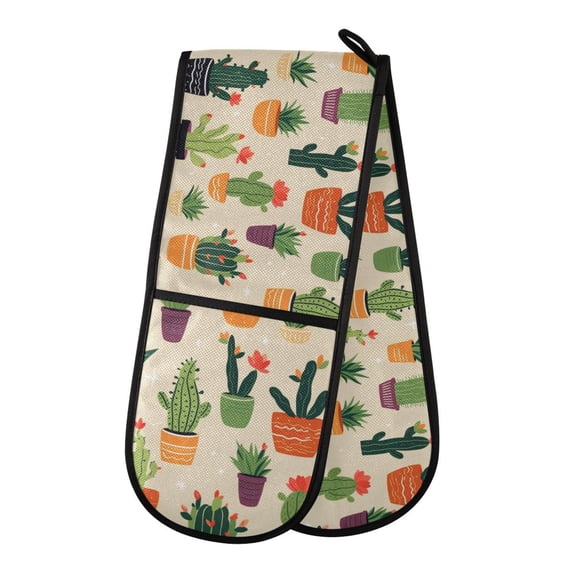 Dailycode Double Sided Oven Mitt with Loop Heat Resistant Kitchen Long Potholders 7" x 35" Cactus Plants