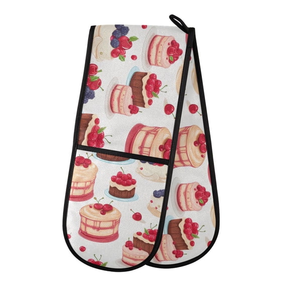 Dailycode Double Sided Oven Mitt with Loop Heat Resistant Kitchen Long Potholders 7" x 35" Cake with Cherry Berry