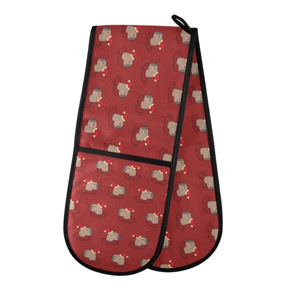 Dailycode Double Sided Oven Mitt with Loop Heat Resistant Kitchen Long Potholders 7" x 35" Capybara with Christmas Head