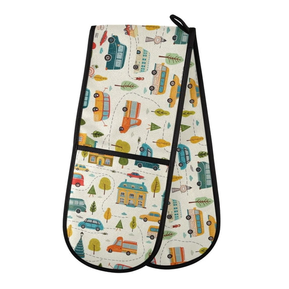 Dailycode Double Sided Oven Mitt with Loop Heat Resistant Kitchen Long Potholders 7" x 35" Car Building Tree