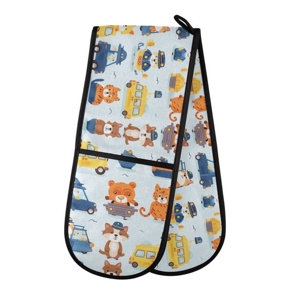 Dailycode Double Sided Oven Mitt with Loop Heat Resistant Kitchen Long Potholders 7" x 35" Car and Animal