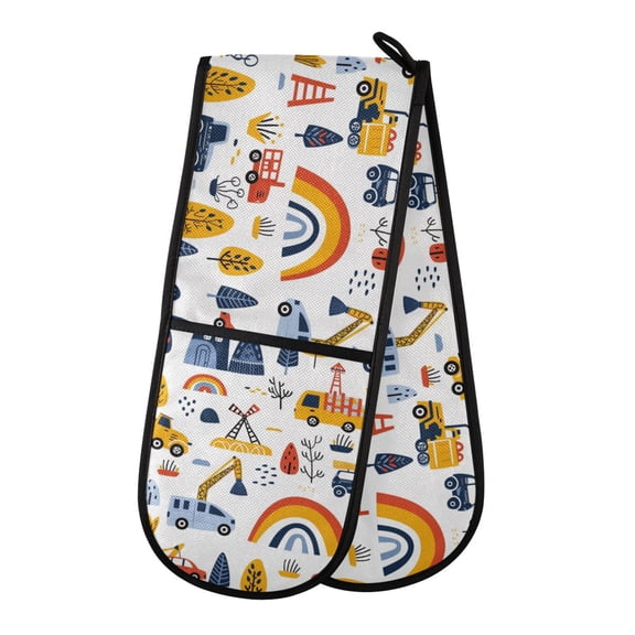Dailycode Double Sided Oven Mitt with Loop Heat Resistant Kitchen Long Potholders 7" x 35" Cars Tree Rainbow