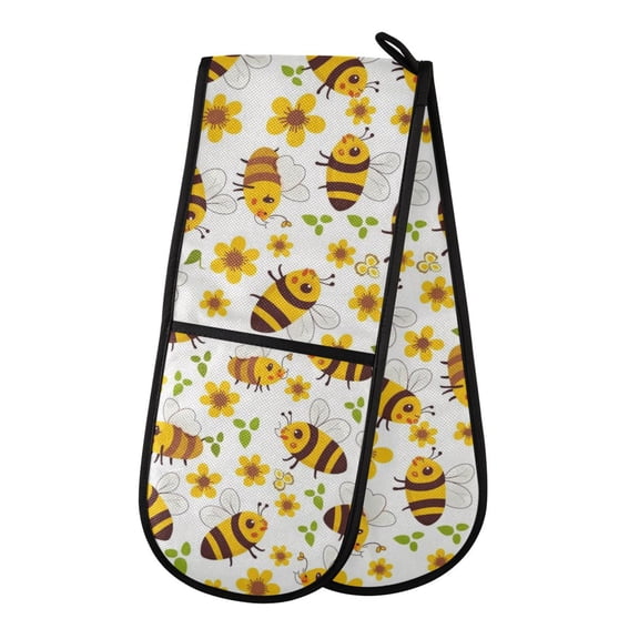 Dailycode Double Sided Oven Mitt with Loop Heat Resistant Kitchen Long Potholders 7" x 35" Cartoon Bee and Sunflowers