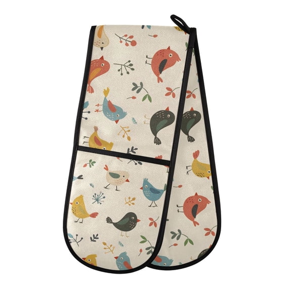 Dailycode Double Sided Oven Mitt with Loop Heat Resistant Kitchen Long Potholders 7" x 35" Cartoon Bird and Leaf