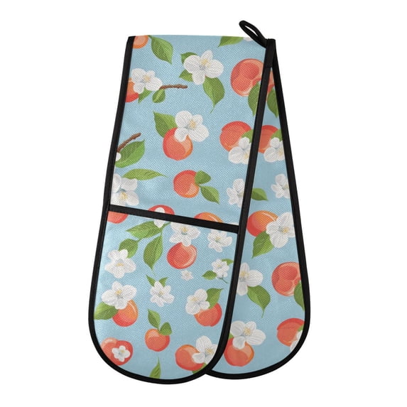 Dailycode Double Sided Oven Mitt with Loop Heat Resistant Kitchen Long Potholders 7" x 35" Cartoon Cherry and Flower