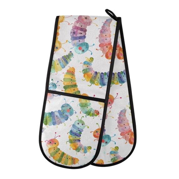 Dailycode Double Sided Oven Mitt with Loop Heat Resistant Kitchen Long Potholders 7" x 35" Cartoon Colorful Caterpillar