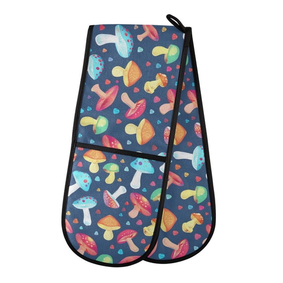 Dailycode Double Sided Oven Mitt with Loop Heat Resistant Kitchen Long Potholders 7" x 35" Cartoon Colorful Mushrooms