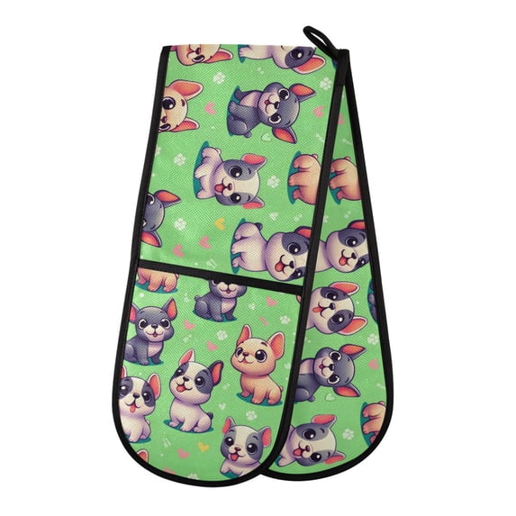 Dailycode Double Sided Oven Mitt with Loop Heat Resistant Kitchen Long Potholders 7" x 35" Cartoon Cute French Bulldog