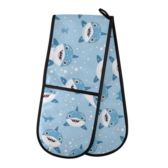 Dailycode Double Sided Oven Mitt with Loop Heat Resistant Kitchen Long Potholders 7" x 35" Cartoon Cute Shark