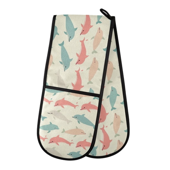 Dailycode Double Sided Oven Mitt with Loop Heat Resistant Kitchen Long Potholders 7" x 35" Cartoon Dolphins