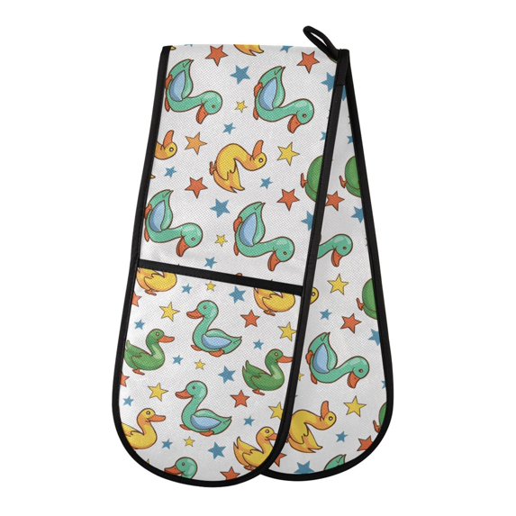 Dailycode Double Sided Oven Mitt with Loop Heat Resistant Kitchen Long Potholders 7" x 35" Cartoon Duck and Star