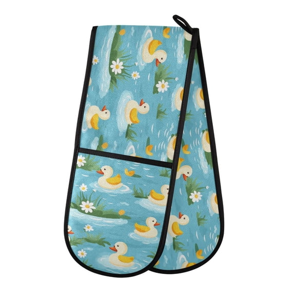 Dailycode Double Sided Oven Mitt with Loop Heat Resistant Kitchen Long Potholders 7" x 35" Cartoon Ducks Flower Plant