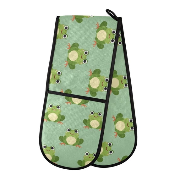 Dailycode Double Sided Oven Mitt with Loop Heat Resistant Kitchen Long Potholders 7" x 35" Cartoon Frogs