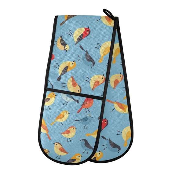 Dailycode Double Sided Oven Mitt with Loop Heat Resistant Kitchen Long Potholders 7" x 35" Cartoon Little Birds