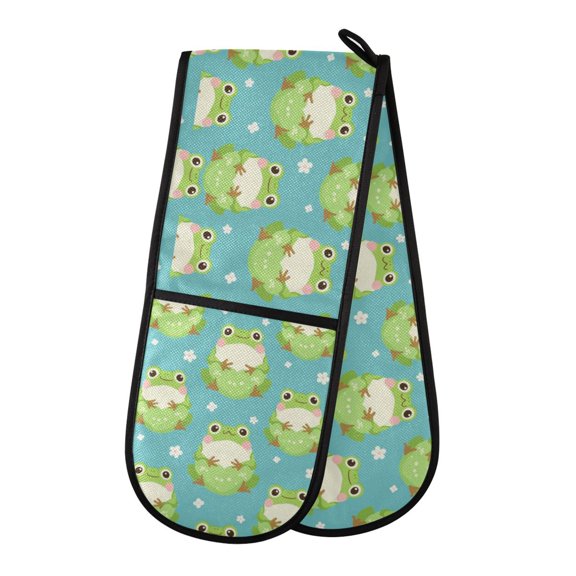 Dailycode Double Sided Oven Mitt with Loop Heat Resistant Kitchen Long Potholders 7" x 35" Cartoon Lovely Frogs and Flower