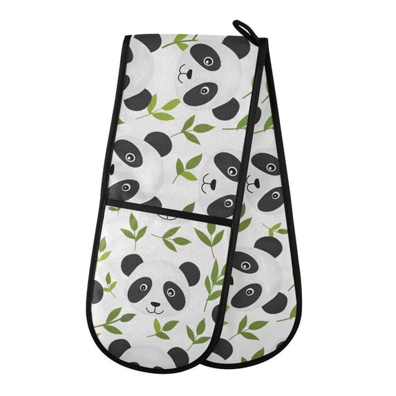 Dailycode Double Sided Oven Mitt with Loop Heat Resistant Kitchen Long Potholders 7" x 35" Cartoon Panda Face and Leaf