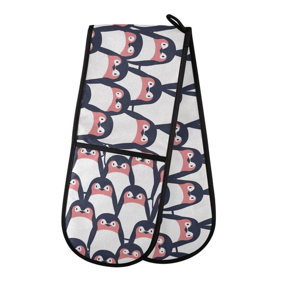 Dailycode Double Sided Oven Mitt with Loop Heat Resistant Kitchen Long Potholders 7" x 35" Cartoon Penguins