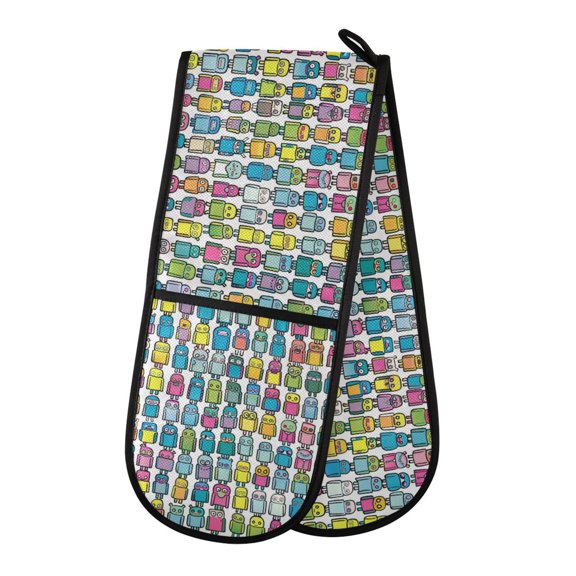 Dailycode Double Sided Oven Mitt with Loop Heat Resistant Kitchen Long Potholders 7" x 35" Cartoon Robots