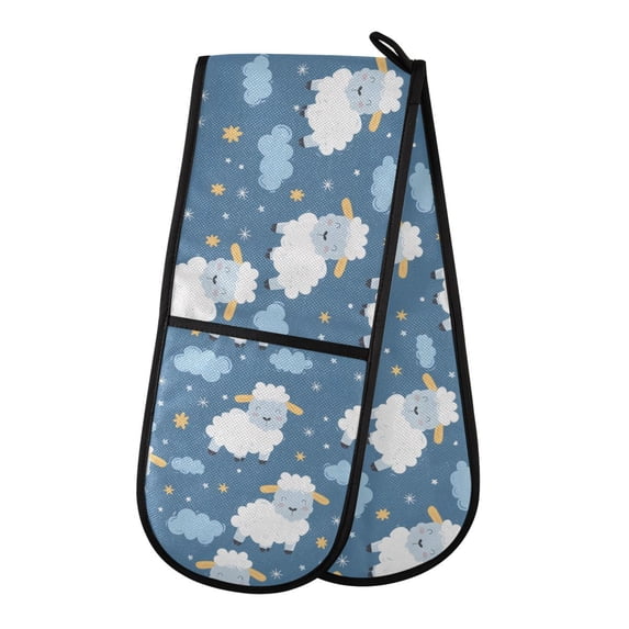 Dailycode Double Sided Oven Mitt with Loop Heat Resistant Kitchen Long Potholders 7" x 35" Cartoon Sheep Stars Clouds