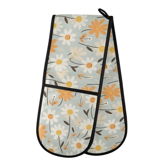 Dailycode Double Sided Oven Mitt with Loop Heat Resistant Kitchen Long Potholders 7" x 35" Cartoon Simple Daisies