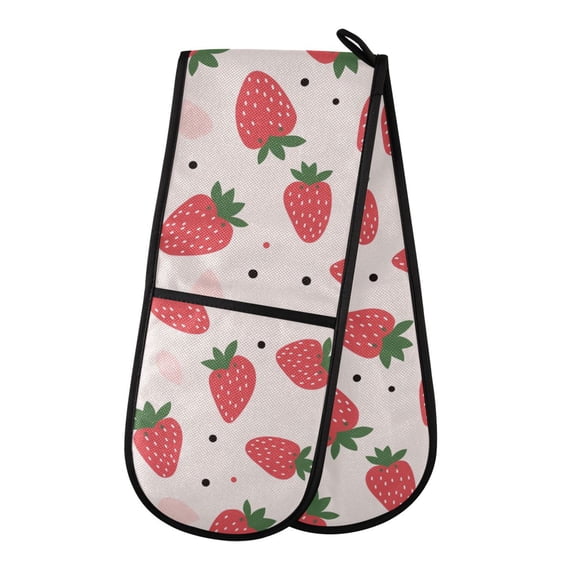 Dailycode Double Sided Oven Mitt with Loop Heat Resistant Kitchen Long Potholders 7" x 35" Cartoon Strawberry