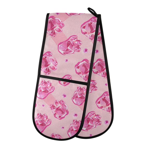 Dailycode Double Sided Oven Mitt with Loop Heat Resistant Kitchen Long Potholders 7" x 35" Cat Paw Gem