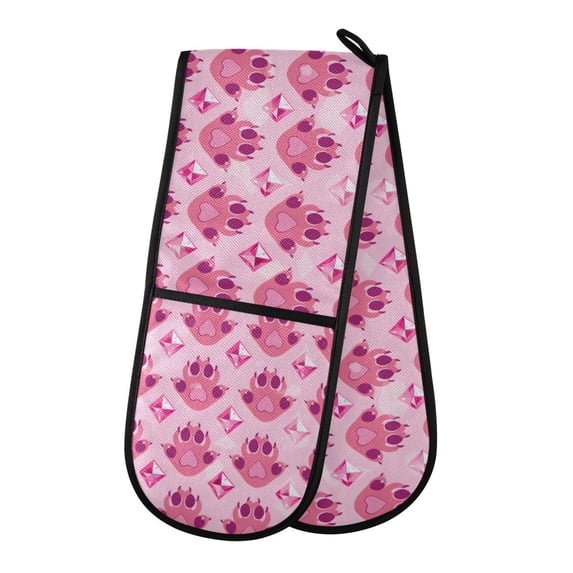 Dailycode Double Sided Oven Mitt with Loop Heat Resistant Kitchen Long Potholders 7" x 35" Cat Paw and Gem