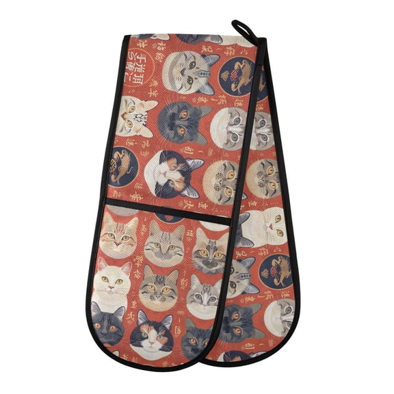 Dailycode Double Sided Oven Mitt with Loop Heat Resistant Kitchen Long Potholders 7" x 35" Cats Face