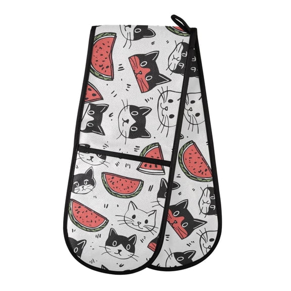 Dailycode Double Sided Oven Mitt with Loop Heat Resistant Kitchen Long Potholders 7" x 35" Cats and Watermelon