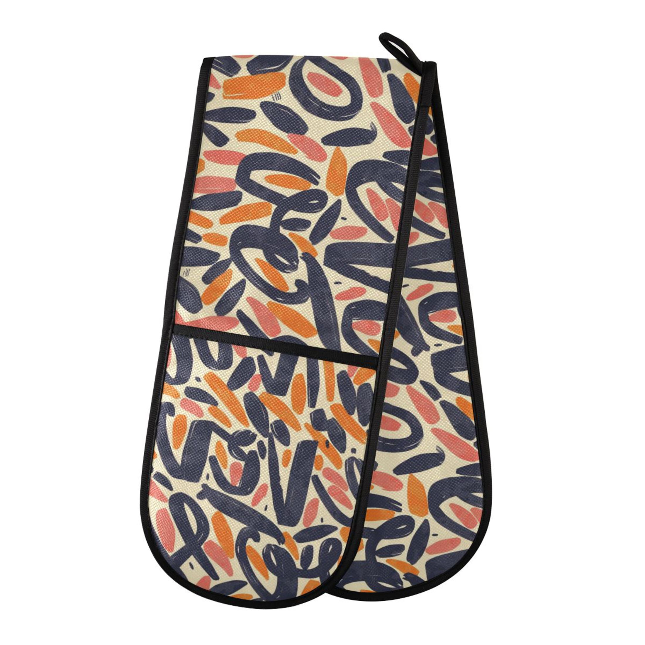 Lavender Bird Double Oven Glove – Extra Long, Heat Resistant 220°C, Quilted Cotton, Machine Washable, With Hanging Ring, For Cooking & Baking