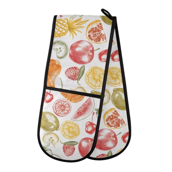 Dailycode Double Sided Oven Mitt with Loop Heat Resistant Kitchen Long Potholders 7" x 35" Cherry Kiwifruit Apple Watermelon