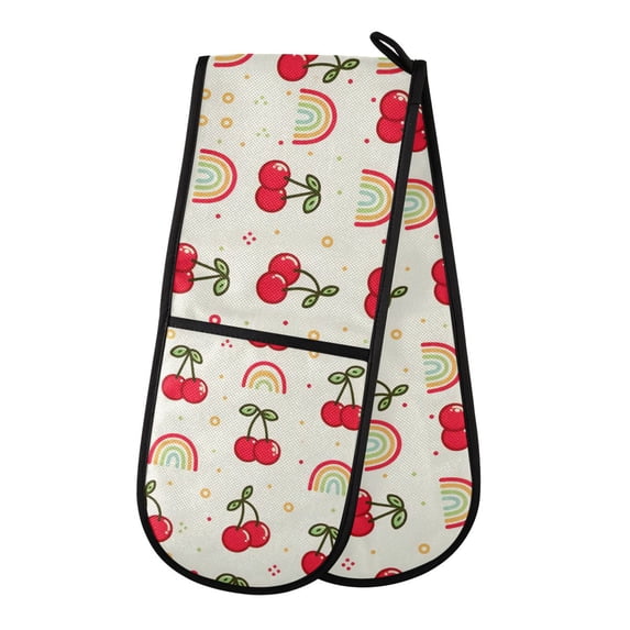 Dailycode Double Sided Oven Mitt with Loop Heat Resistant Kitchen Long Potholders 7" x 35" Cherry Rainbow Dots