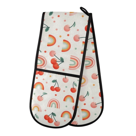 Dailycode Double Sided Oven Mitt with Loop Heat Resistant Kitchen Long Potholders 7" x 35" Cherry and Rainbow