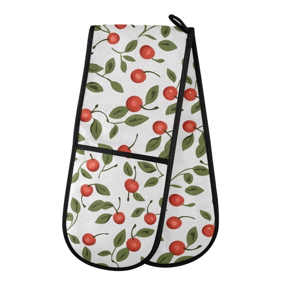 Dailycode Double Sided Oven Mitt with Loop Heat Resistant Kitchen Long Potholders 7" x 35" Cherry with Leaf