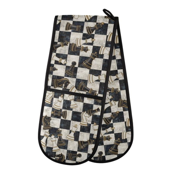Dailycode Double Sided Oven Mitt with Loop Heat Resistant Kitchen Long Potholders 7" x 35" Chess Board and Pieces