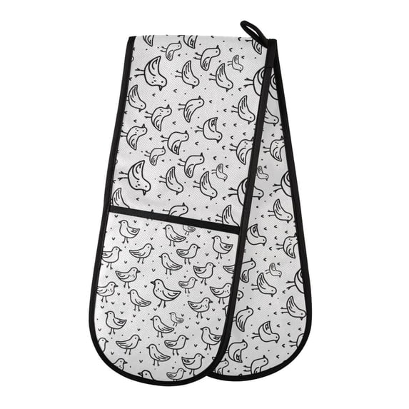 Dailycode Double Sided Oven Mitt with Loop Heat Resistant Kitchen Long Potholders 7" x 35" Chicken Line Art