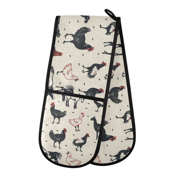 Dailycode Double Sided Oven Mitt with Loop Heat Resistant Kitchen Long Potholders 7" x 35" Chicken with Horse