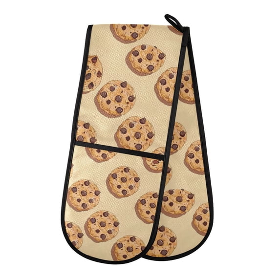 Dailycode Double Sided Oven Mitt with Loop Heat Resistant Kitchen Long Potholders 7" x 35" Chocolate Cookies
