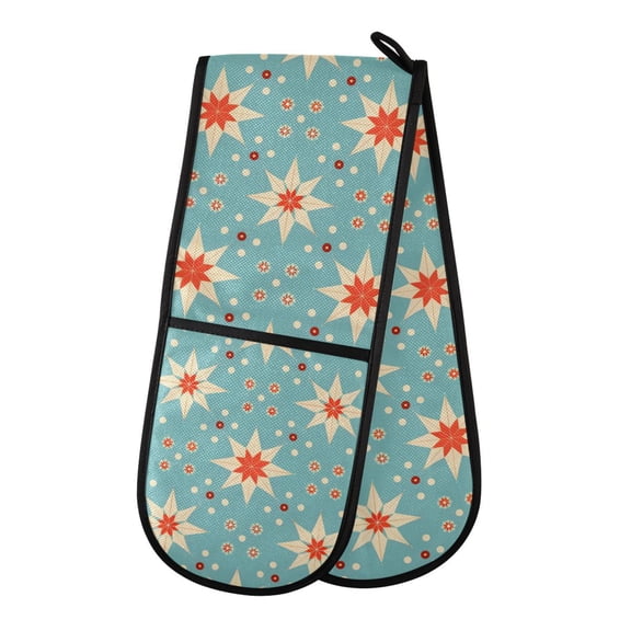 Dailycode Double Sided Oven Mitt with Loop Heat Resistant Kitchen Long Potholders 7" x 35" Christmas Stars and Dots