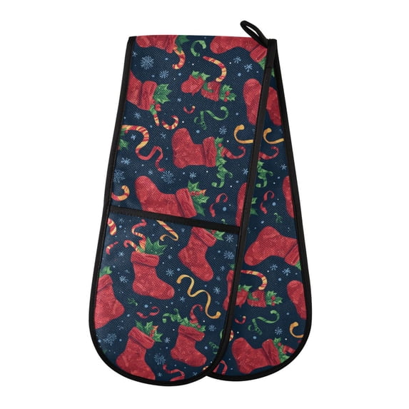 Dailycode Double Sided Oven Mitt with Loop Heat Resistant Kitchen Long Potholders 7" x 35" Christmas Stockings with Candy Cane