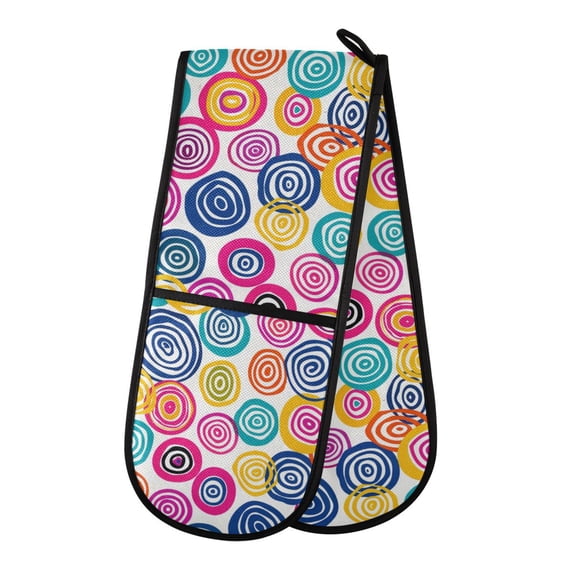 Dailycode Double Sided Oven Mitt with Loop Heat Resistant Kitchen Long Potholders 7" x 35" Circle Graffiti